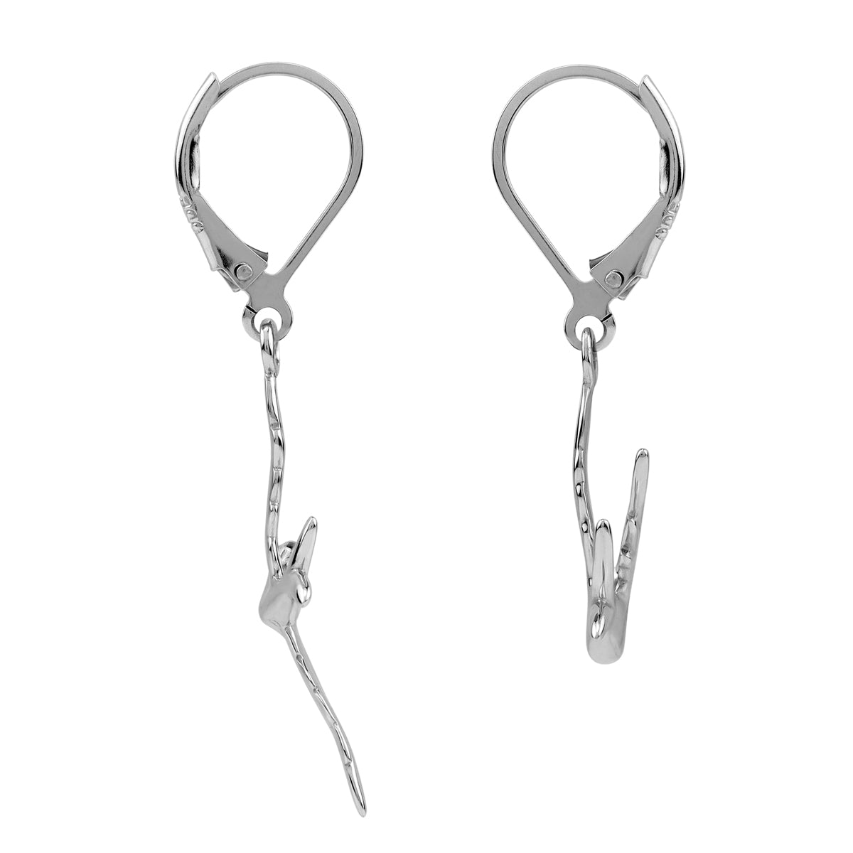 White Gold Plated 925 Sterling Silver Flying Bird Casual Leverback Dangle Earrings