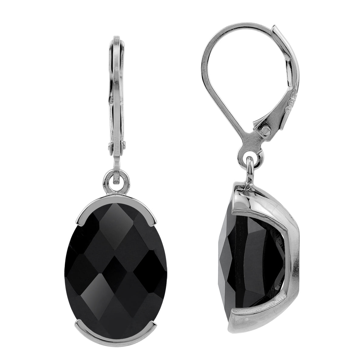 9.08 CTW 14X10mm HUGE Natural Oval Shape Black Onyx White Gold Plated 925 Sterling Silver Drop Dangle Leverback Gemstone Earrings