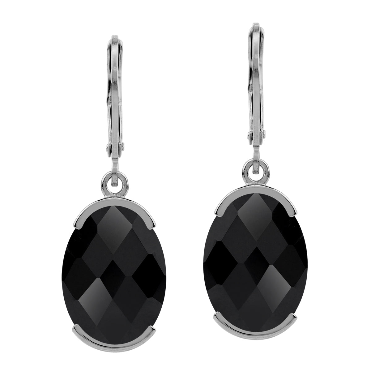 9.08 CTW 14X10mm HUGE Natural Oval Shape Black Onyx White Gold Plated 925 Sterling Silver Drop Dangle Leverback Gemstone Earrings