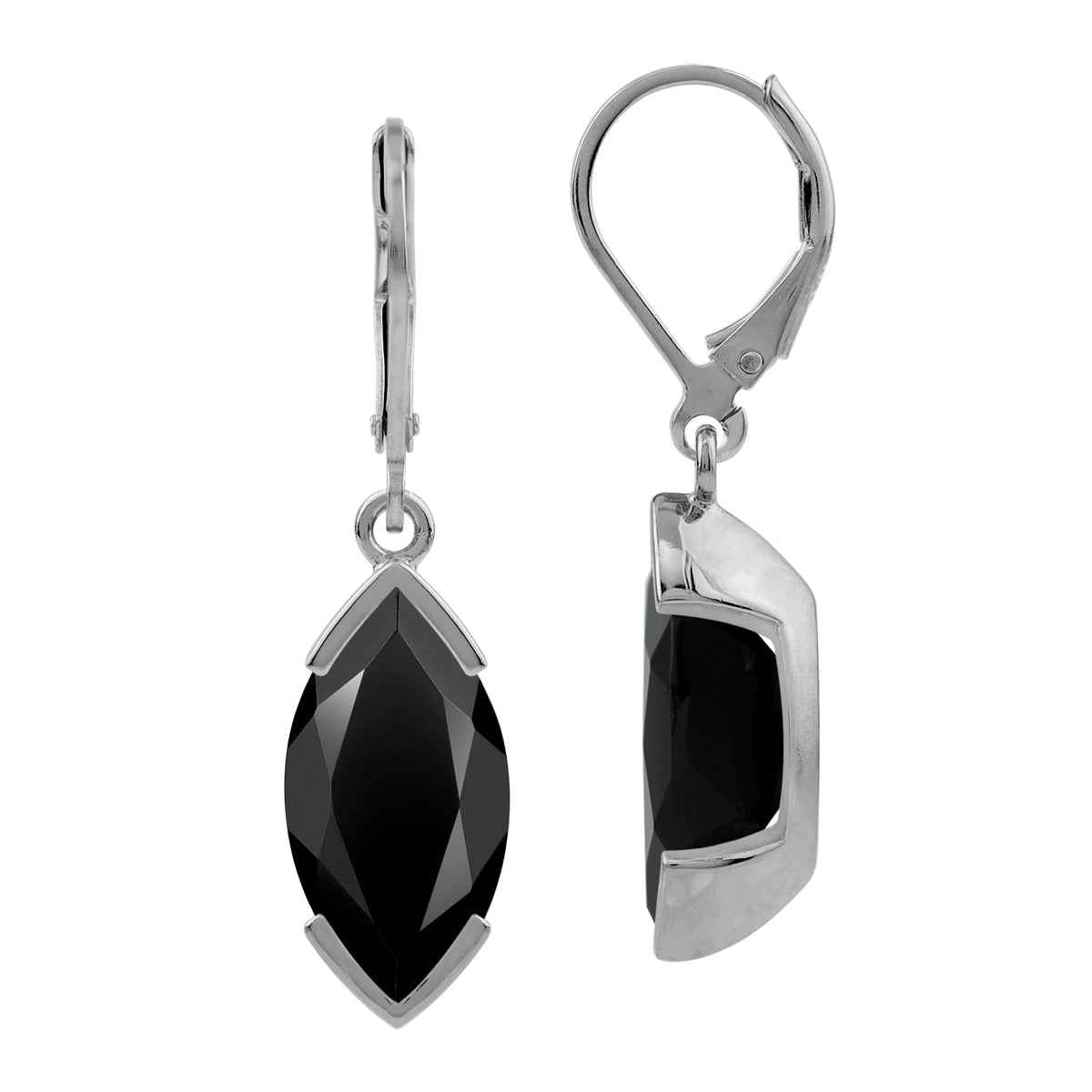 7.16 CTW 16X8mm Natural Marquise Shape Black Onyx White Gold Plated 925 Sterling Silver Drop Dangle Leverback Gemstone Earrings