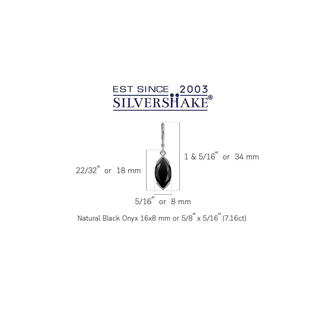 7.16 CTW 16X8mm Natural Marquise Shape Black Onyx White Gold Plated 925 Sterling Silver Drop Dangle Leverback Gemstone Earrings