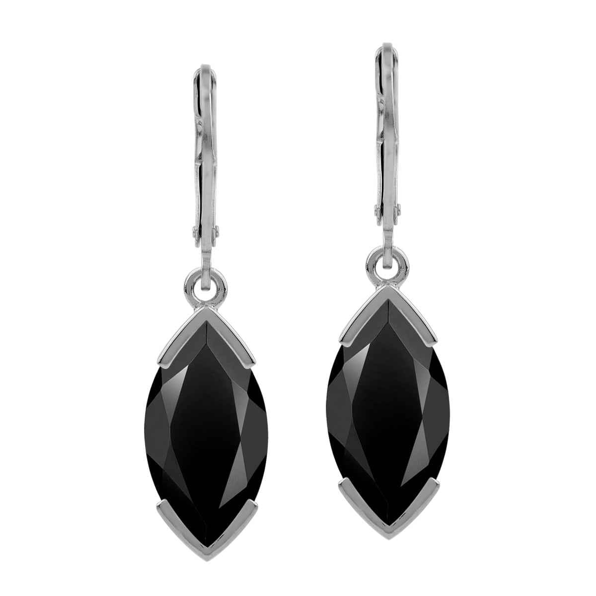 7.16 CTW 16X8mm Natural Marquise Shape Black Onyx White Gold Plated 925 Sterling Silver Drop Dangle Leverback Gemstone Earrings
