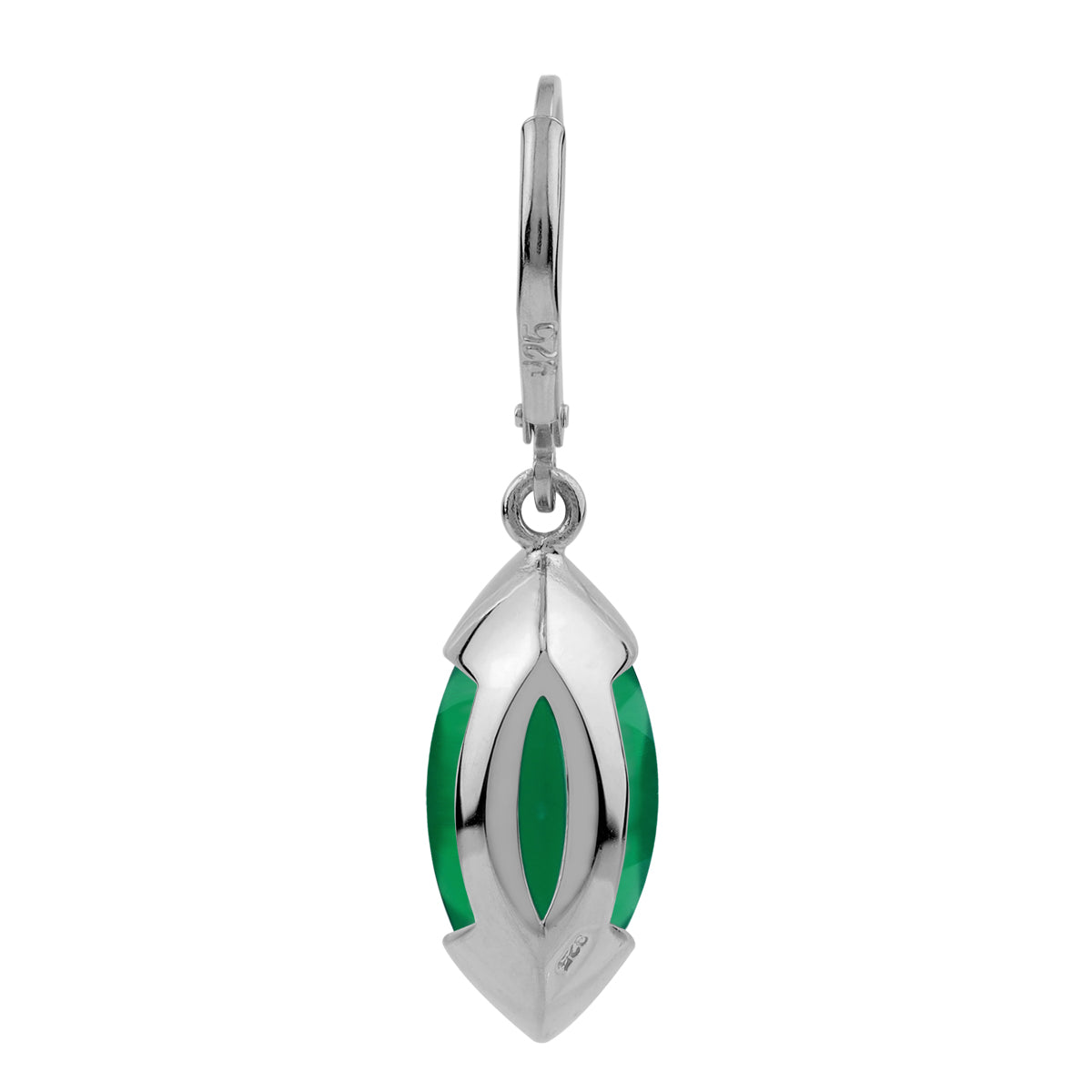 7.1 CTW 16X8mm Natural Marquise Shape Emerald Green Agate White Gold Plated 925 Sterling Silver Drop Dangle Leverback Earrings