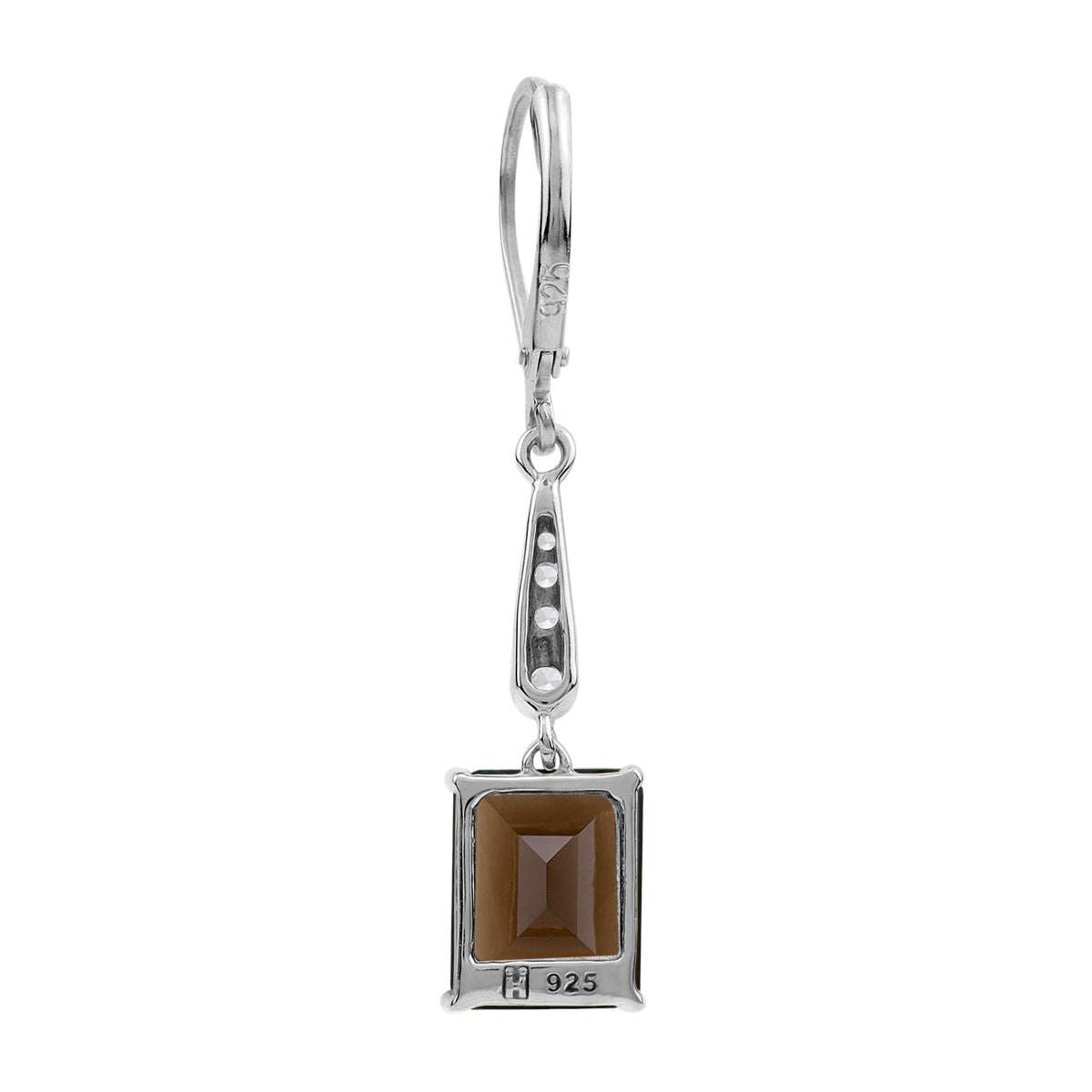 6.02 CTW 10X8mm Natural Octagon Shape Smoky Quartz and White Topaz 925 Sterling Silver Leverback Dangle Gemstone Earrings