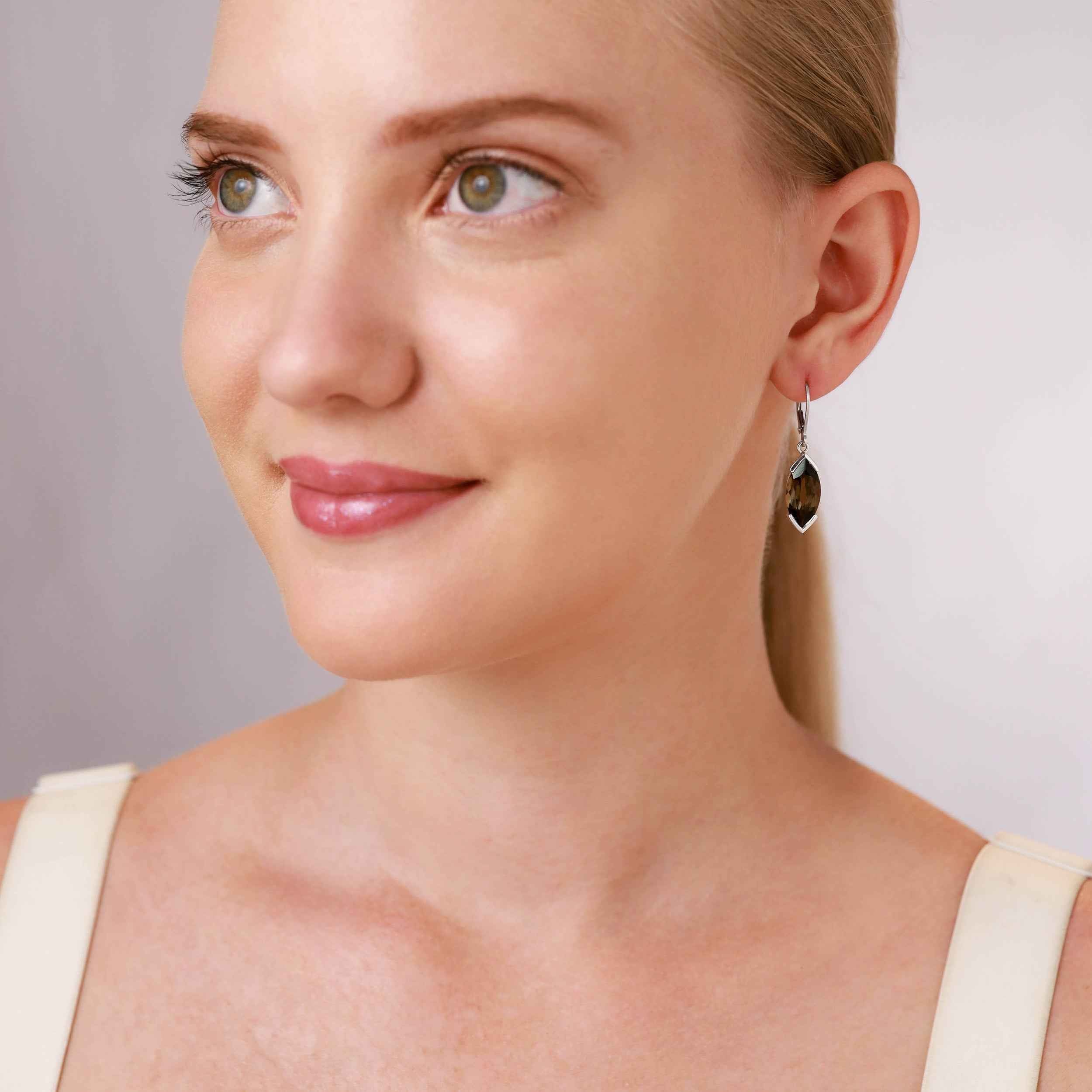 16X8mm Created Marquise Shape Blue Sapphire White Gold Plated 925 Sterling Silver Drop Dangle Leverback Earrings