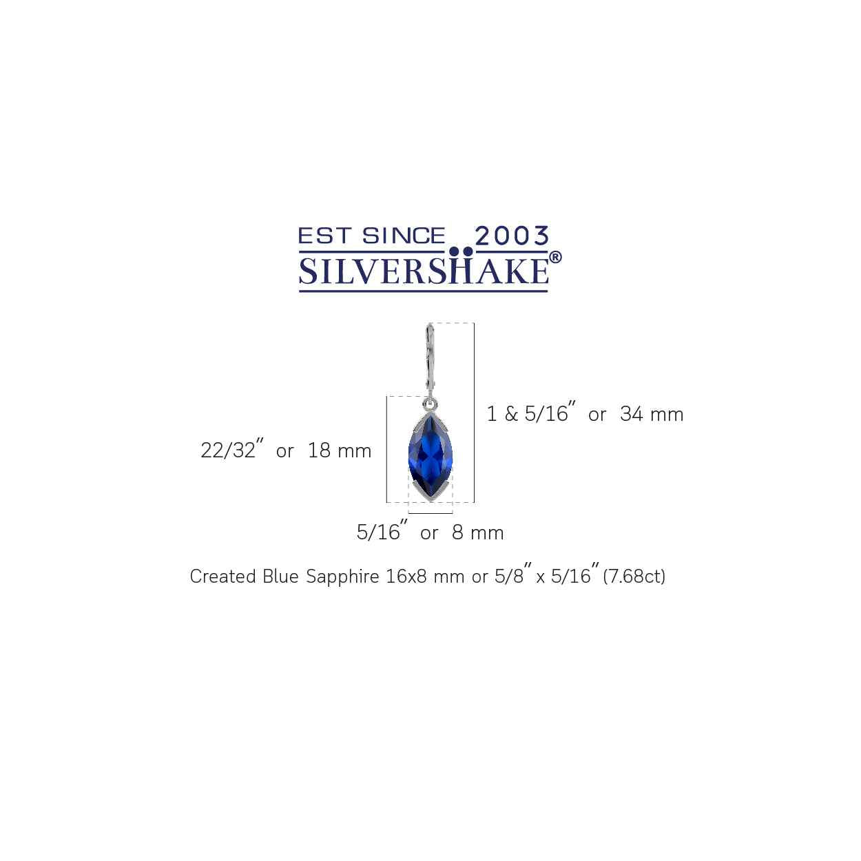16X8mm Created Marquise Shape Blue Sapphire White Gold Plated 925 Sterling Silver Drop Dangle Leverback Earrings