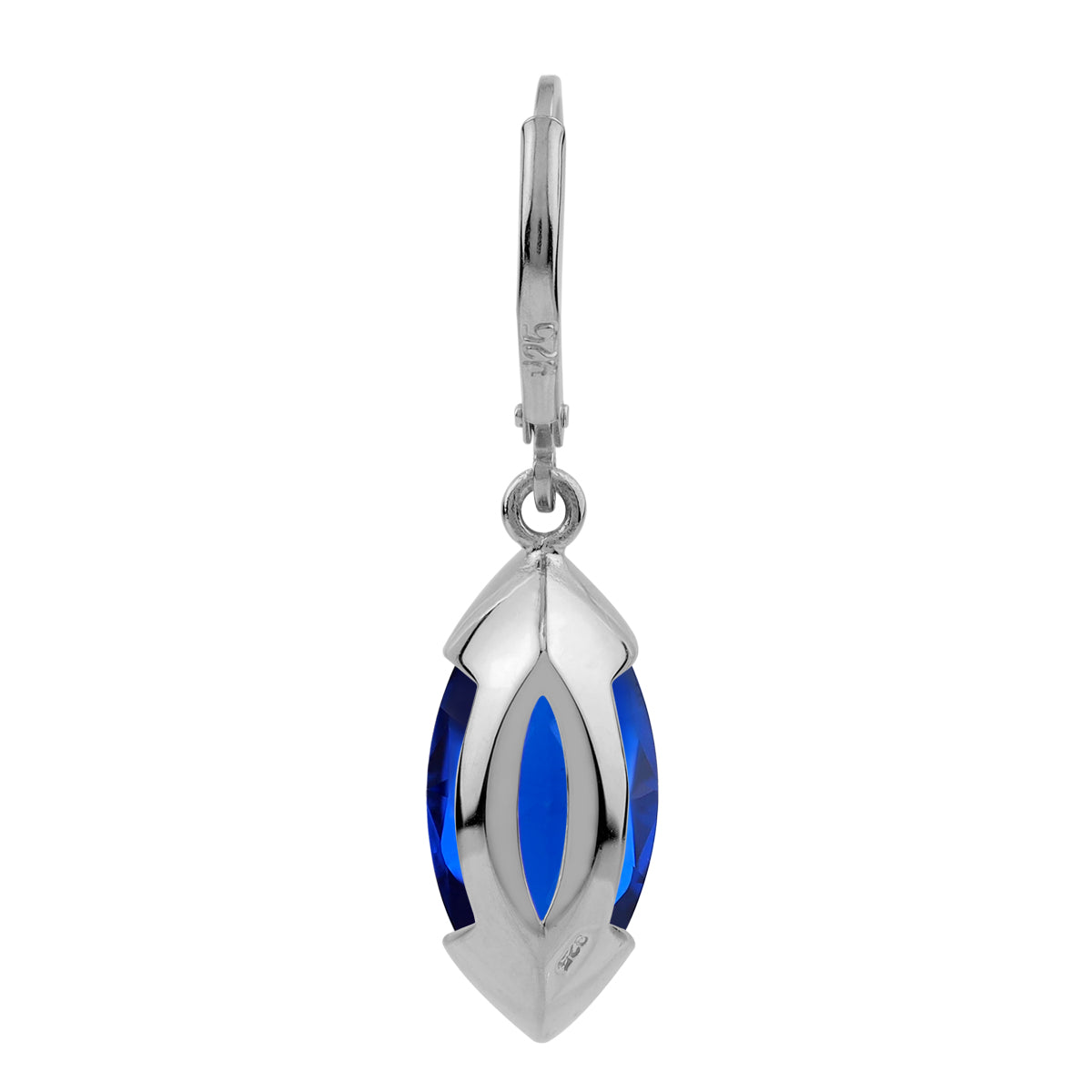 16X8mm Created Marquise Shape Blue Sapphire White Gold Plated 925 Sterling Silver Drop Dangle Leverback Earrings