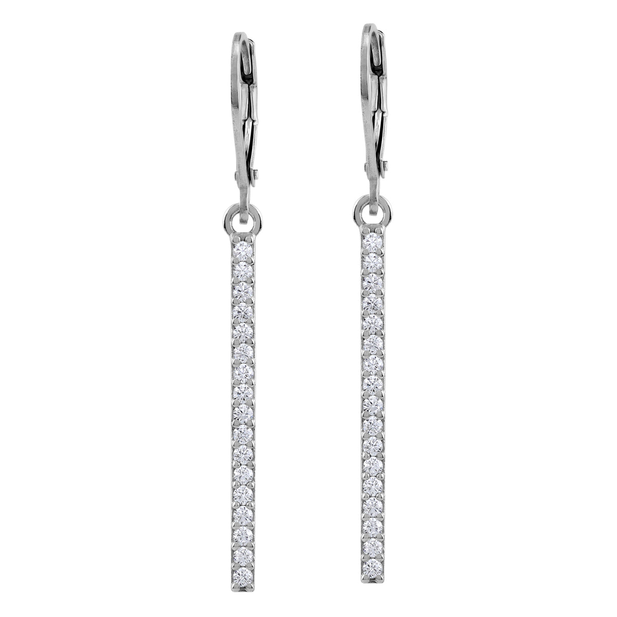 Cubic Zirconia White Gold Plated 925 Sterling Silver Minimalist Long Journey Vertical Bar Fashion Leverback Dangle Earrings