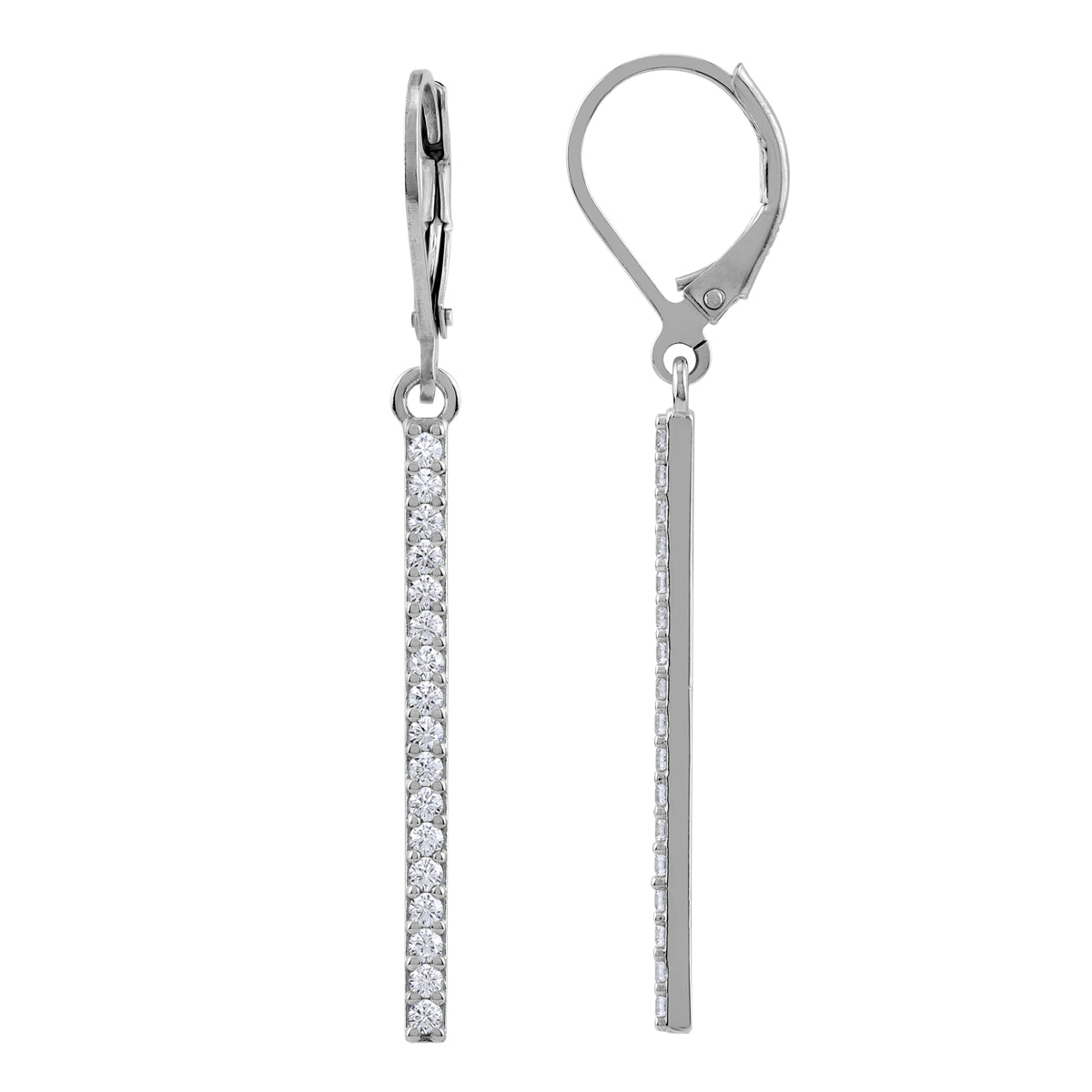 Cubic Zirconia White Gold Plated 925 Sterling Silver Minimalist Long Journey Vertical Bar Fashion Leverback Dangle Earrings