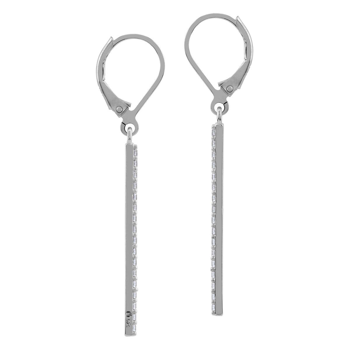 Cubic Zirconia White Gold Plated 925 Sterling Silver Minimalist Long Journey Vertical Bar Fashion Leverback Dangle Earrings