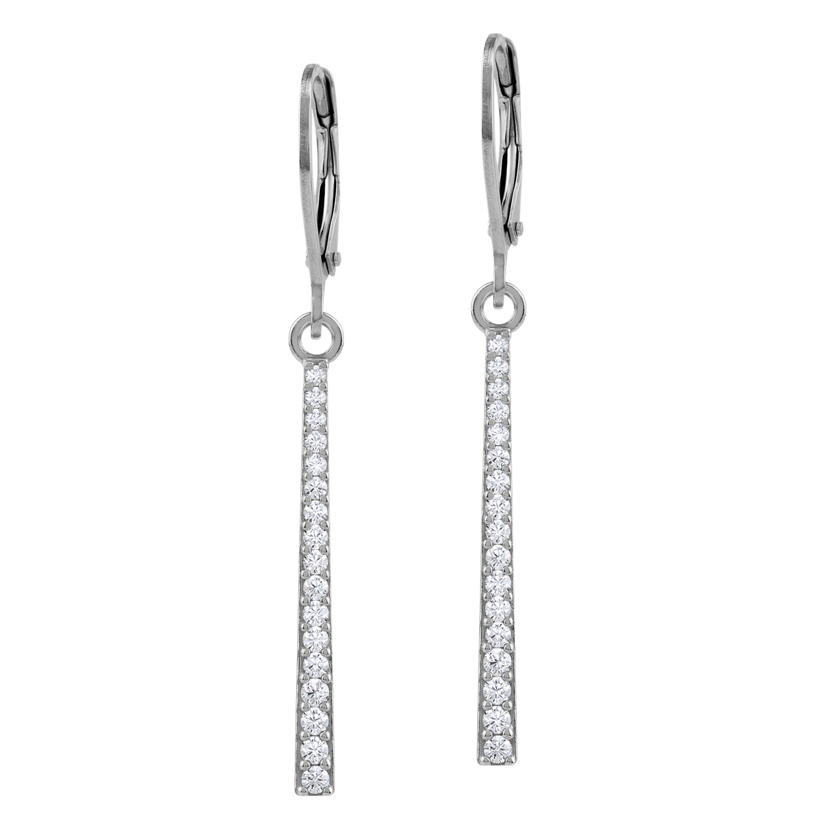 Cubic Zirconia White Gold Plated 925 Sterling Silver Minimalist Long Journey Vertical Bar Trendy Leverback Dangle Earrings