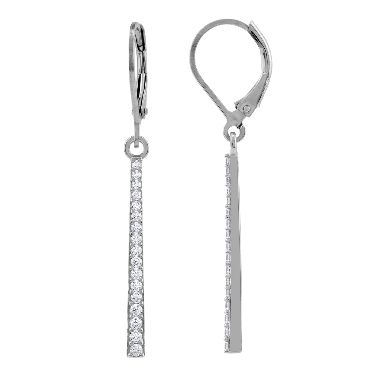Cubic Zirconia White Gold Plated 925 Sterling Silver Minimalist Long Journey Vertical Bar Trendy Leverback Dangle Earrings