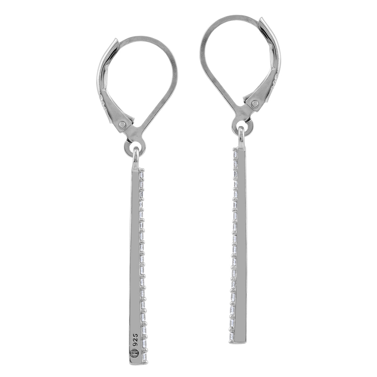 Cubic Zirconia White Gold Plated 925 Sterling Silver Minimalist Long Journey Vertical Bar Trendy Leverback Dangle Earrings
