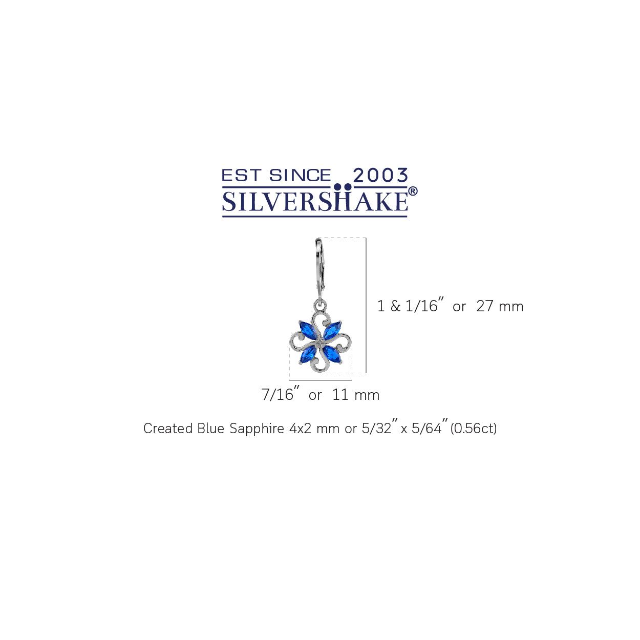 Created Marquise Shape Blue Sapphire White Gold Plated 925 Sterling Silver Flower Victorian Style Leverback Dangle Earrings September Gemstone Birthstone Jewelry for Women - Silvershake-store