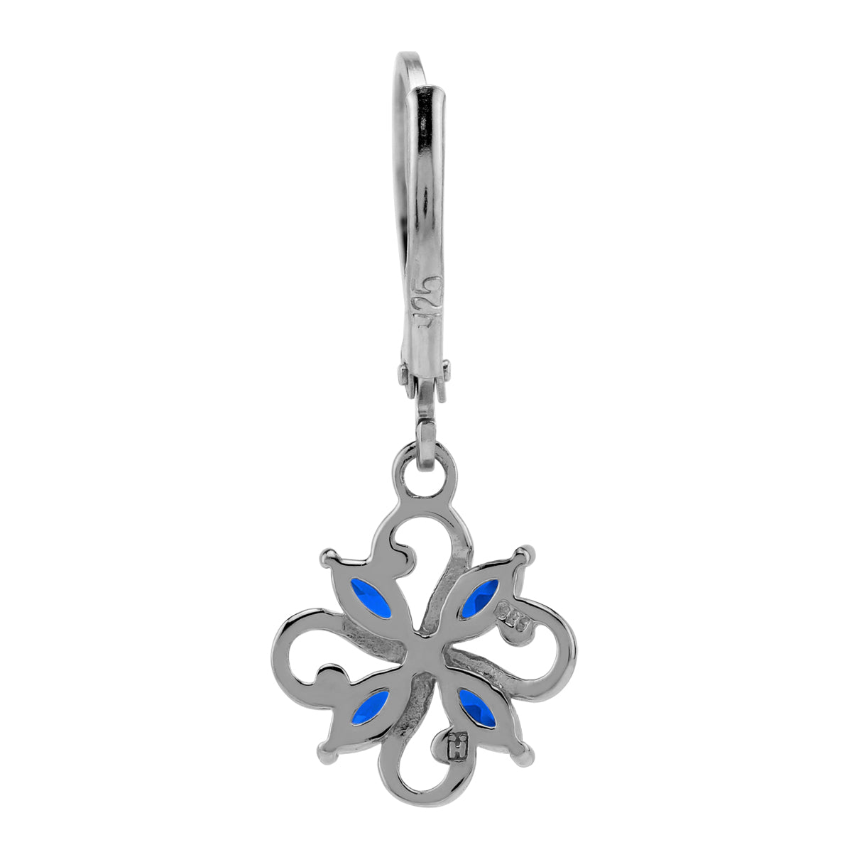 Created Marquise Shape Blue Sapphire White Gold Plated 925 Sterling Silver Flower Victorian Style Leverback Dangle Earrings September Gemstone Birthstone Jewelry for Women - Silvershake-store