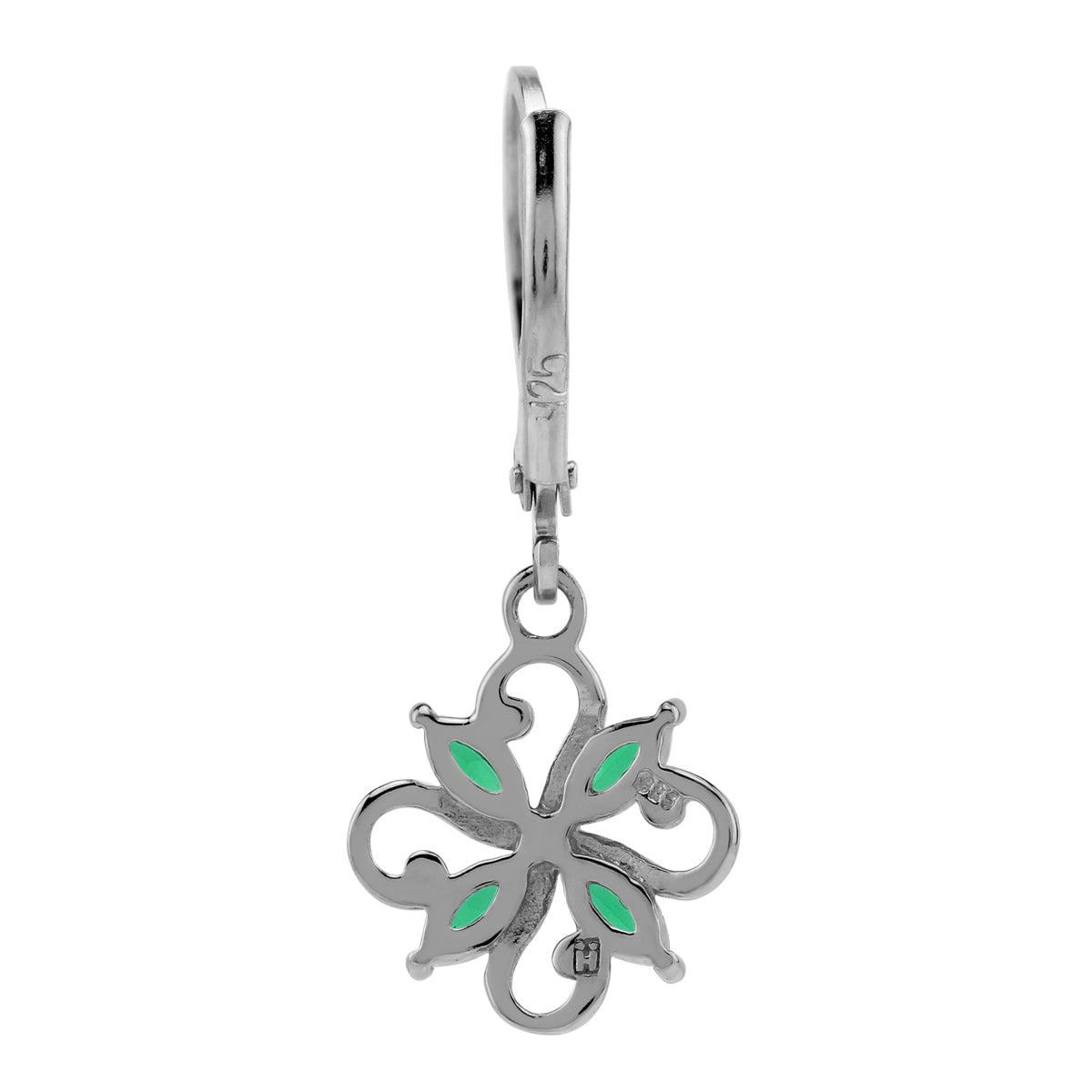 Created Marquise Shape Nano Green Emerald White Gold Plated 925 Sterling Silver Flower Victorian Style Leverback Dangle Earrings May Gemstone Birthstone Jewelry for Women - Silvershake-store
