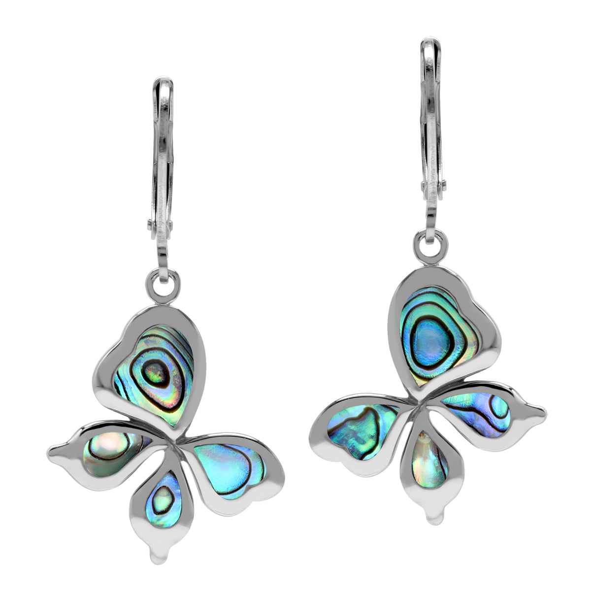 Abalone/Paua Shell Inlay White Gold Plated 925 Sterling Silver Butterfly Leverback Dangle Earrings Jewelry for Women