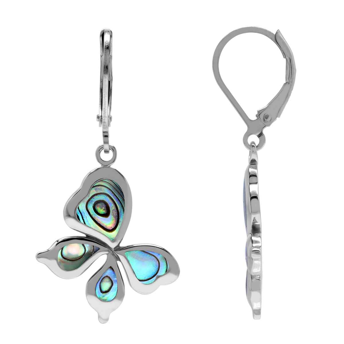 Abalone/Paua Shell Inlay White Gold Plated 925 Sterling Silver Butterfly Leverback Dangle Earrings Jewelry for Women