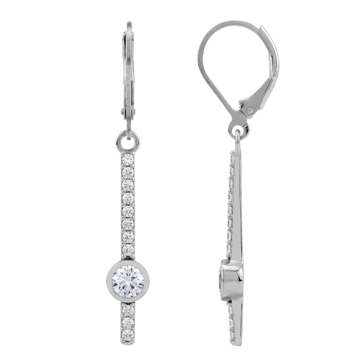White CZ 925 Sterling Silver Minimalist Long Journey Vertical Bar Fashion Leverback Dangle Earrings silvershake