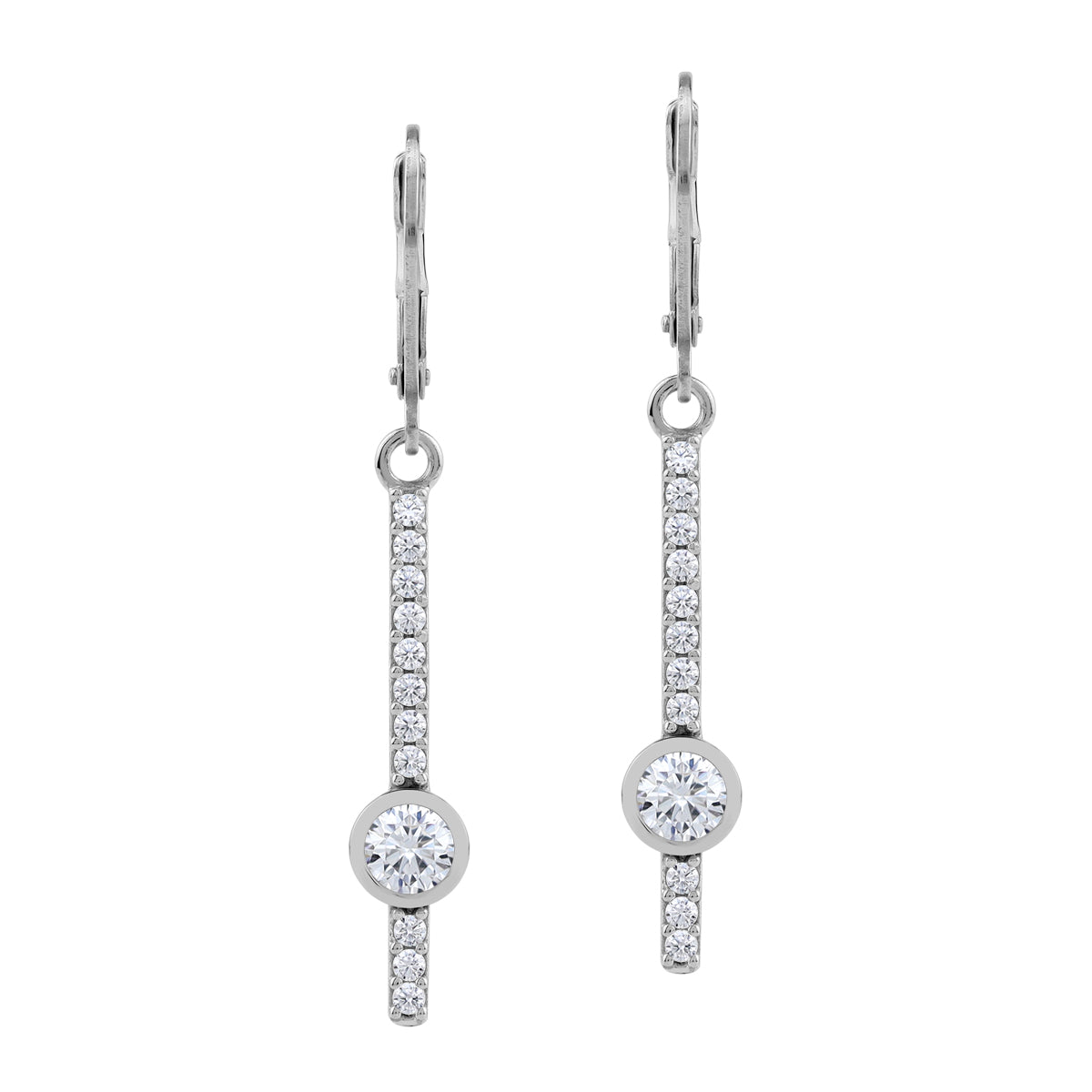 White CZ 925 Sterling Silver Minimalist Long Journey Vertical Bar Fashion Leverback Dangle Earrings silvershake