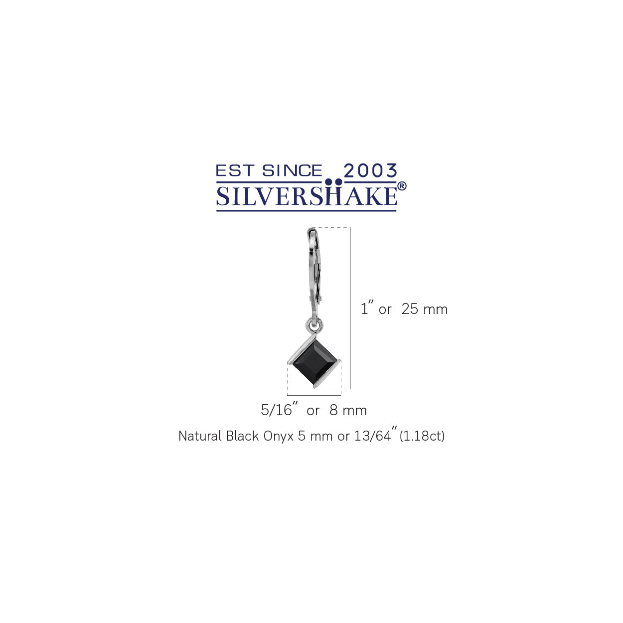 Petite 1.18 CTW 5MM Natural Square Shape Black Onyx White Gold Plated 925 Sterling Silver Leverback Dangle Gemstone Earrings Jewelry for Women - Silvershake-store