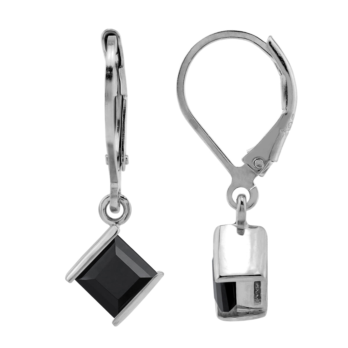 Petite 1.18 CTW 5MM Natural Square Shape Black Onyx White Gold Plated 925 Sterling Silver Leverback Dangle Gemstone Earrings Jewelry for Women - Silvershake-store