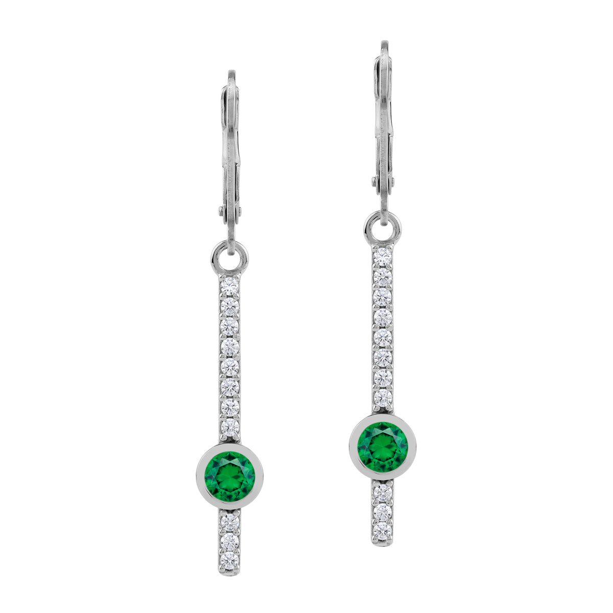 Nano Green Emerald 925 Sterling Silver Minimalist Long Journey Vertical Bar Leverback Earrings silvershake