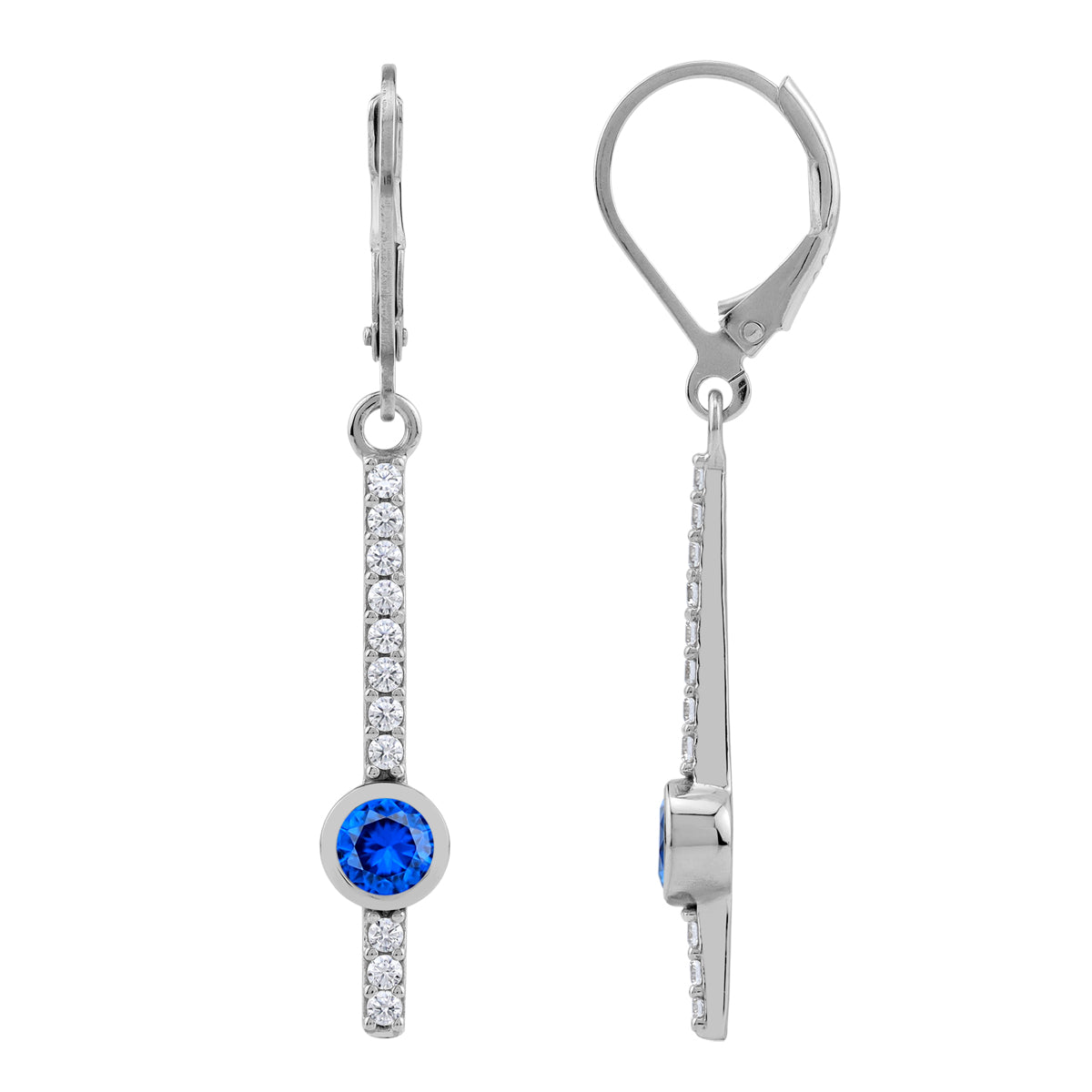 Created Blue Sapphire 925 Sterling Silver Minimalist Long Journey Vertical Bar Leverback Earrings silvershake