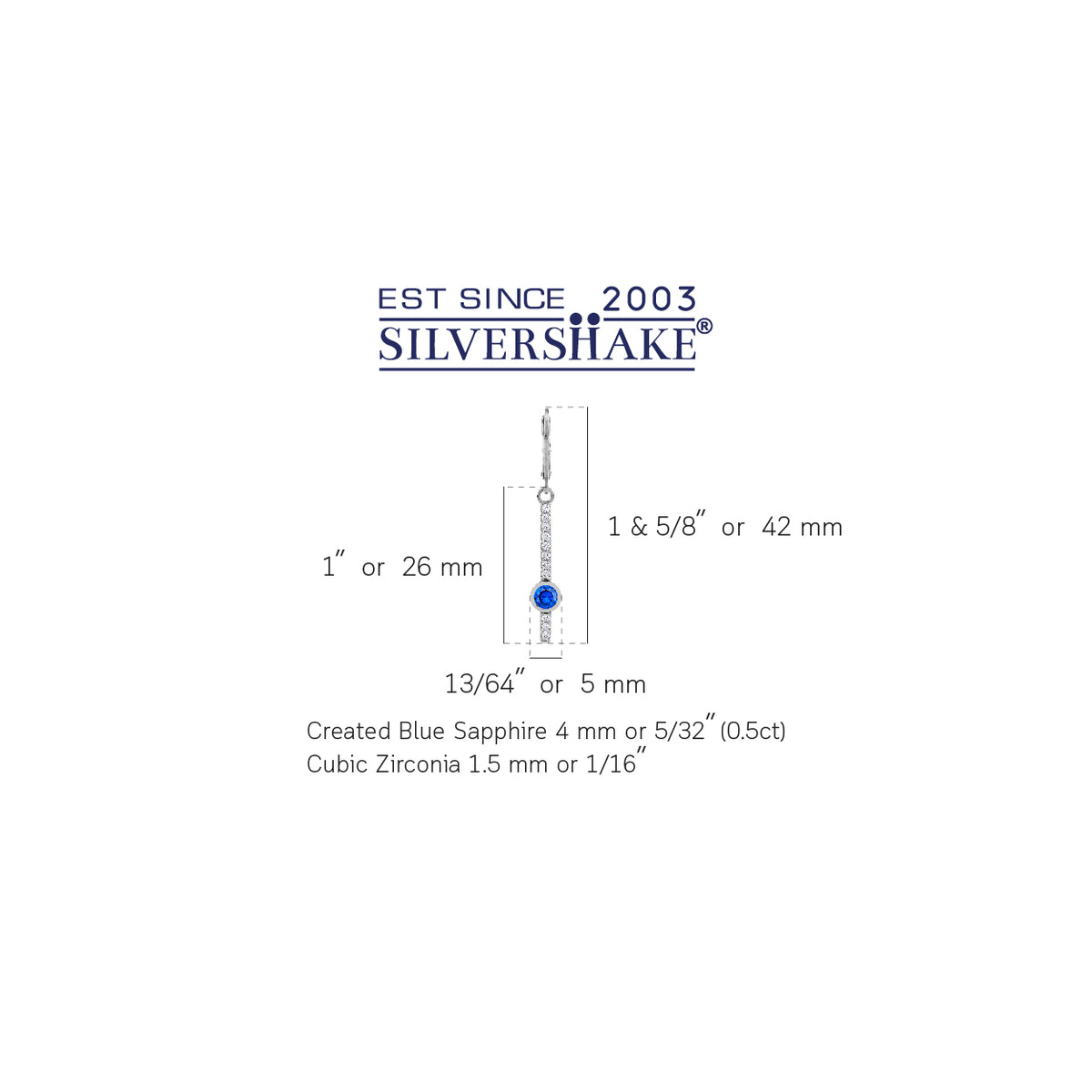 Created Blue Sapphire 925 Sterling Silver Minimalist Long Journey Vertical Bar Leverback Earrings silvershake