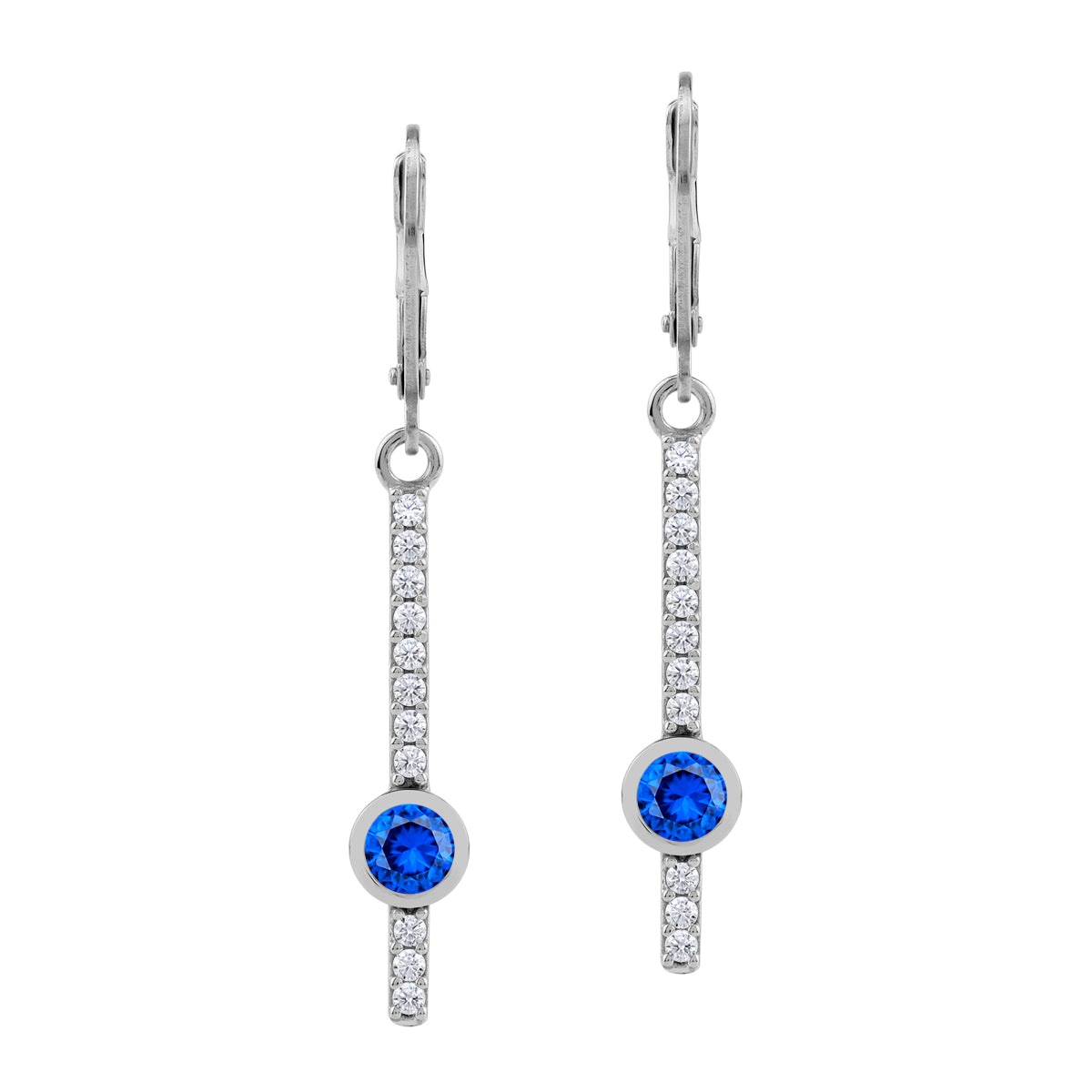 Created Blue Sapphire 925 Sterling Silver Minimalist Long Journey Vertical Bar Leverback Earrings silvershake