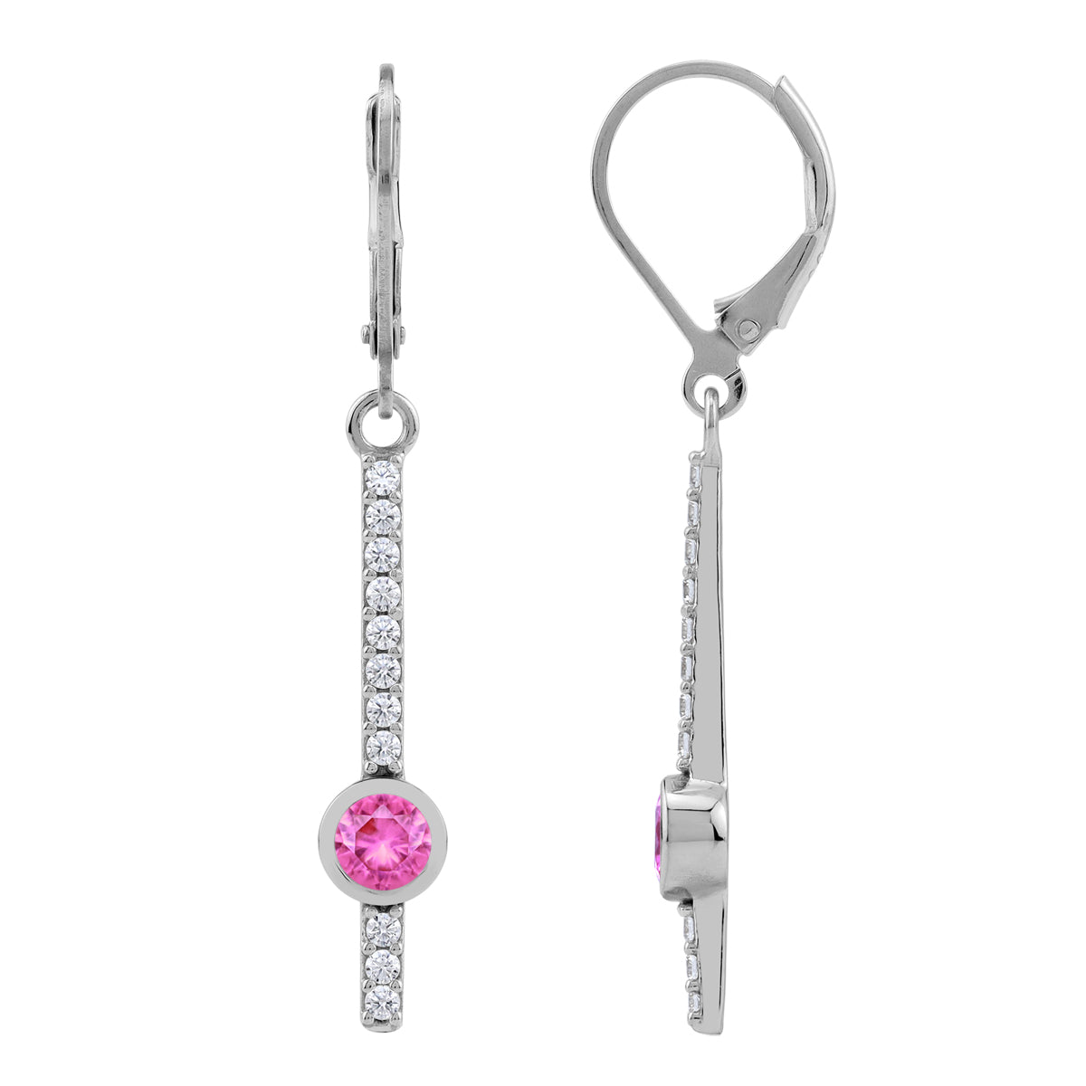 Created Pink Tourmaline 925 Sterling Silver Minimalist Long Journey Vertical Bar Leverback Earrings silvershake