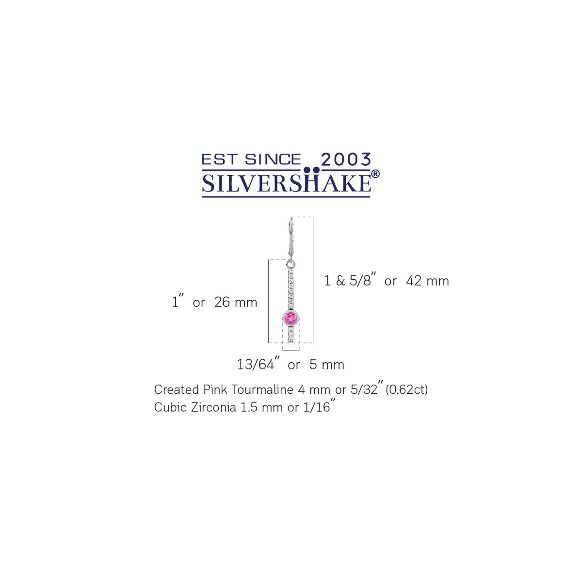 Created Pink Tourmaline 925 Sterling Silver Minimalist Long Journey Vertical Bar Leverback Earrings silvershake