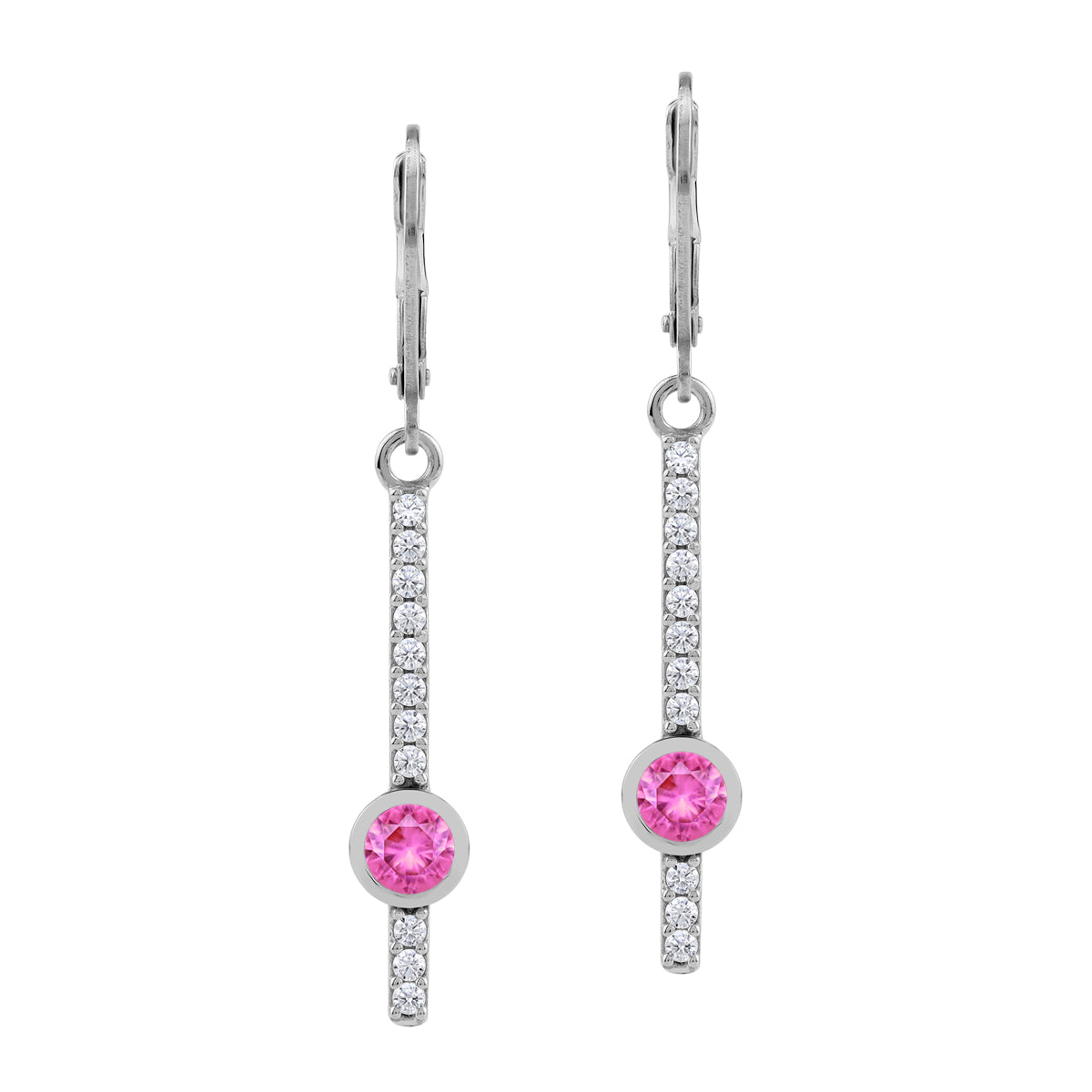 Created Pink Tourmaline 925 Sterling Silver Minimalist Long Journey Vertical Bar Leverback Earrings silvershake
