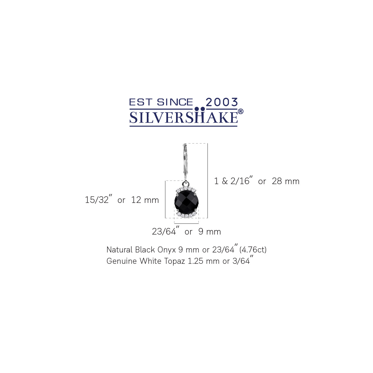 4.76 CTW 9MM Natural Round Shape Black Onyx and Topaz White Gold Plated 925 Sterling Silver Leverback Dangle Gemstone Earrings Jewelry for Women - Silvershake-store