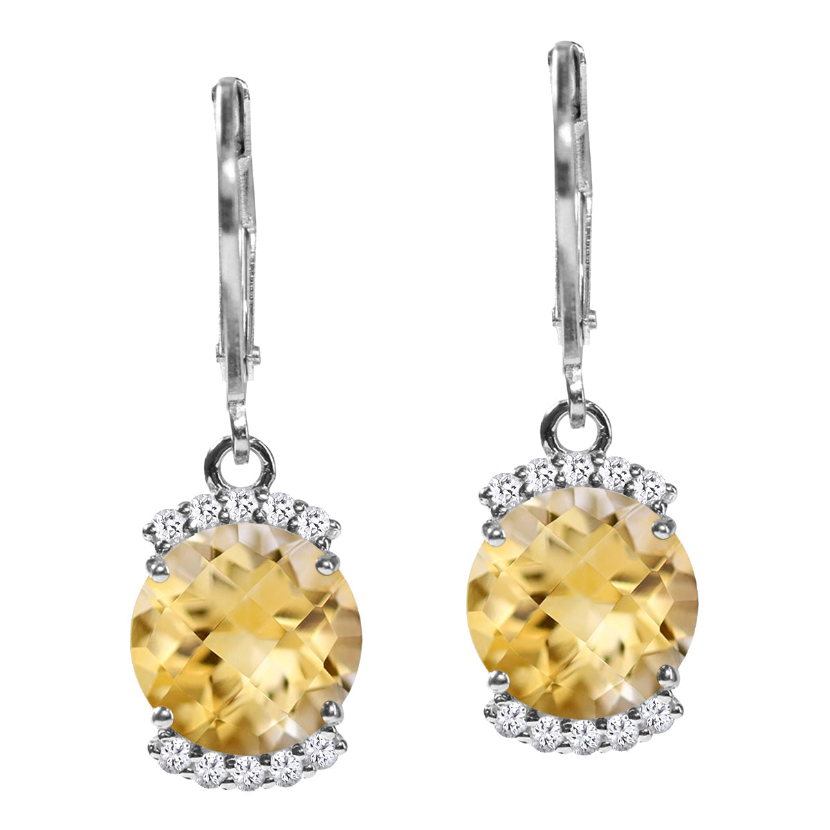 4.86 CTW 9MM Genuine Round Shape Yellow Citrine and Topaz White Gold Plated 925 Sterling Silver Leverback Dangle Earrings November Gemstone Birthstone Jewelry for Women - Silvershake-store