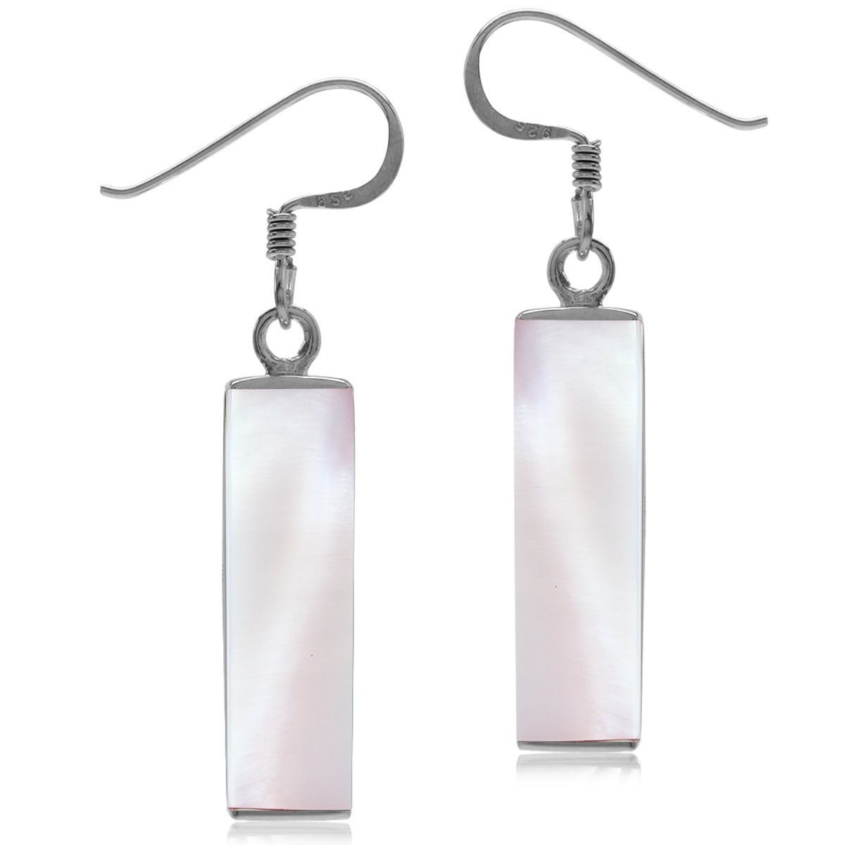 Long Pink Mother of Pearl White Gold Plated 925 Sterling Silver Dangle Hook Earrings - Silvershake-store