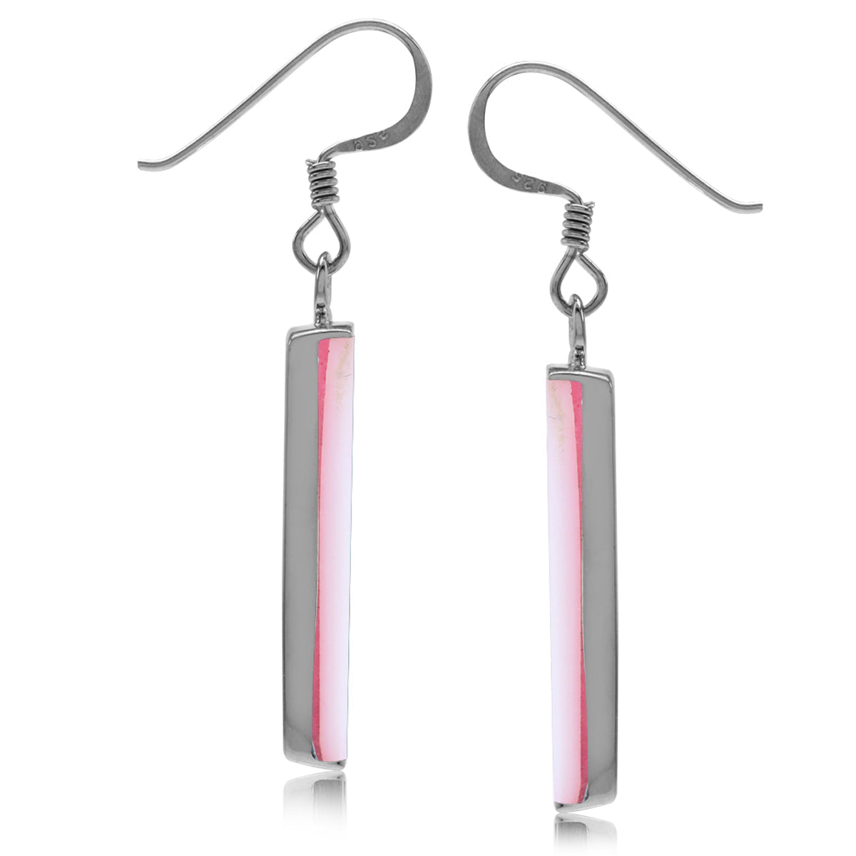 Long Pink Mother of Pearl White Gold Plated 925 Sterling Silver Dangle Hook Earrings - Silvershake-store