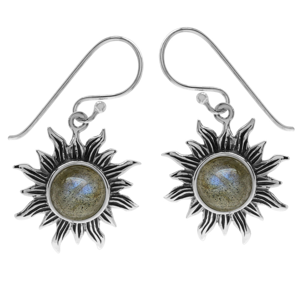 Labradorite 925 Sterling Silver Sun Ray Inspired Dangle Hook Earrings - Silvershake-store