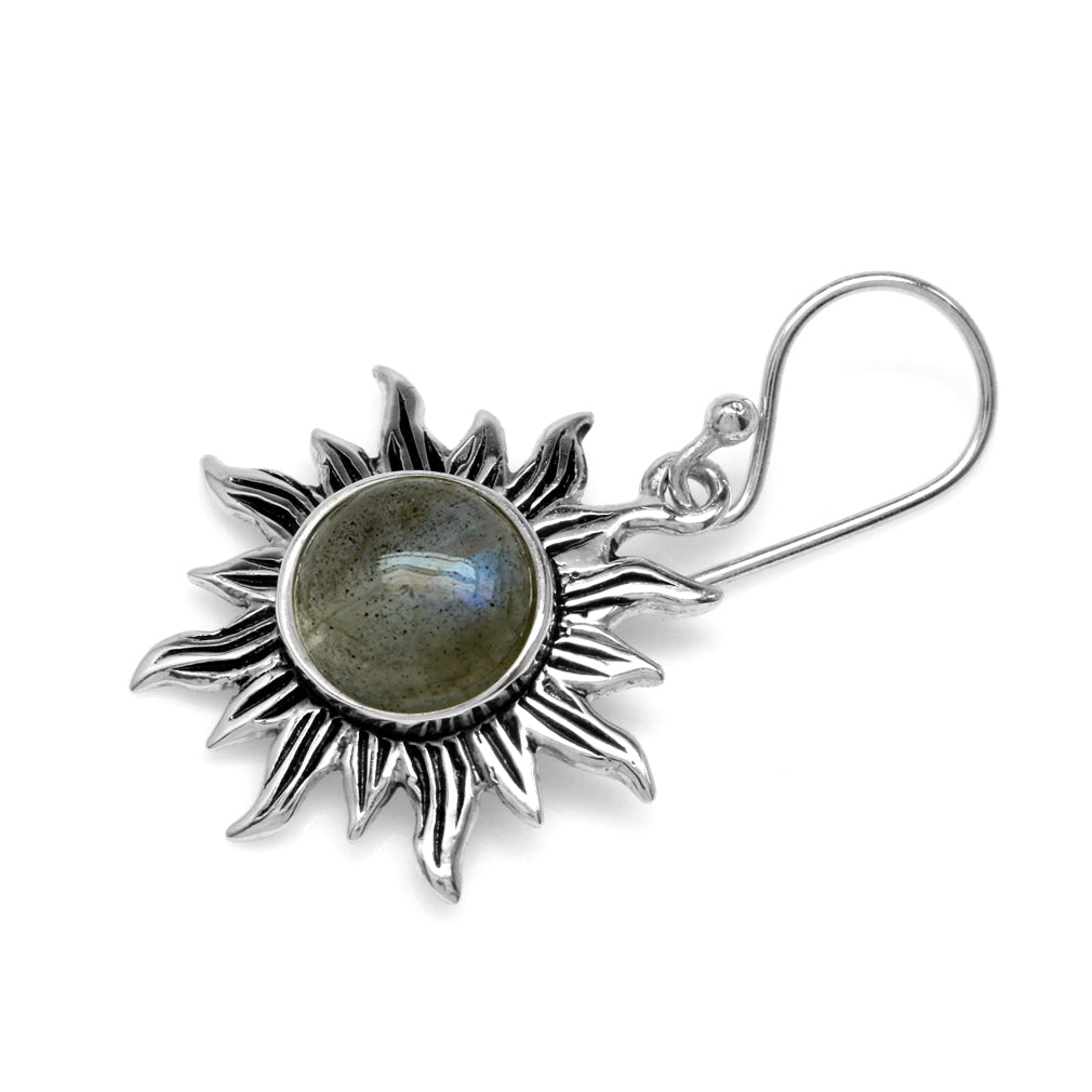 Labradorite 925 Sterling Silver Sun Ray Inspired Dangle Hook Earrings - Silvershake-store