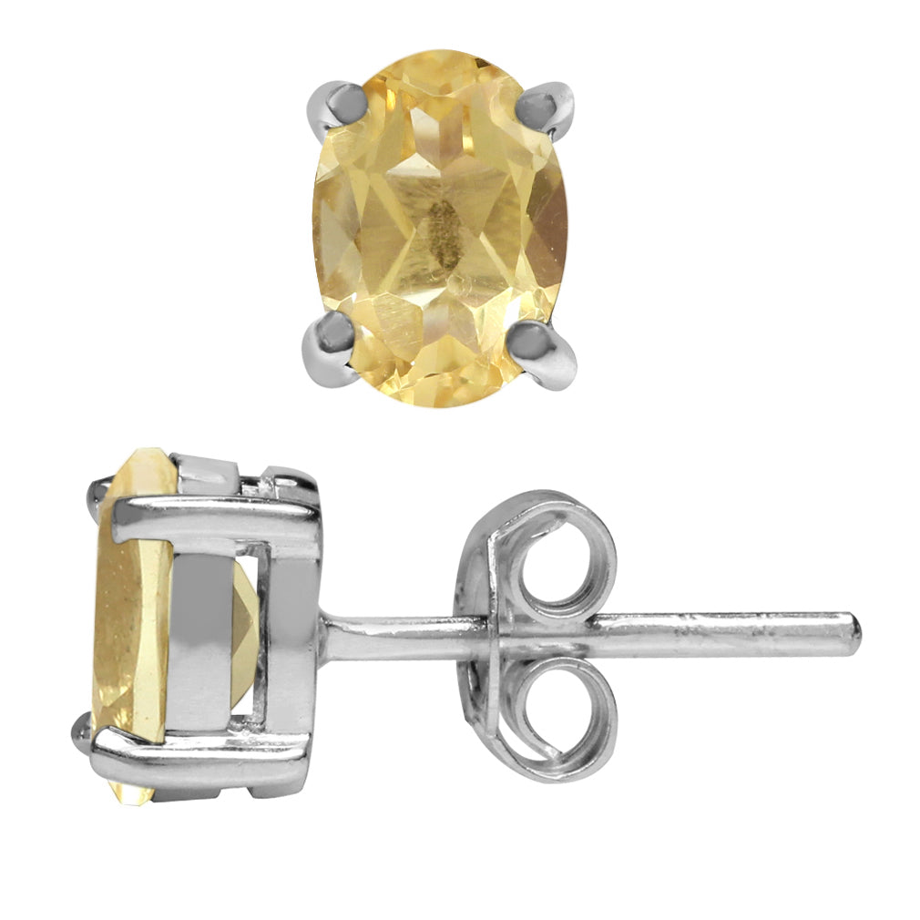 1ct. 7x5mm Natural Oval Shape Citrine White Gold Plated 925 Sterling Silver Stud Earrings - Silvershake-store