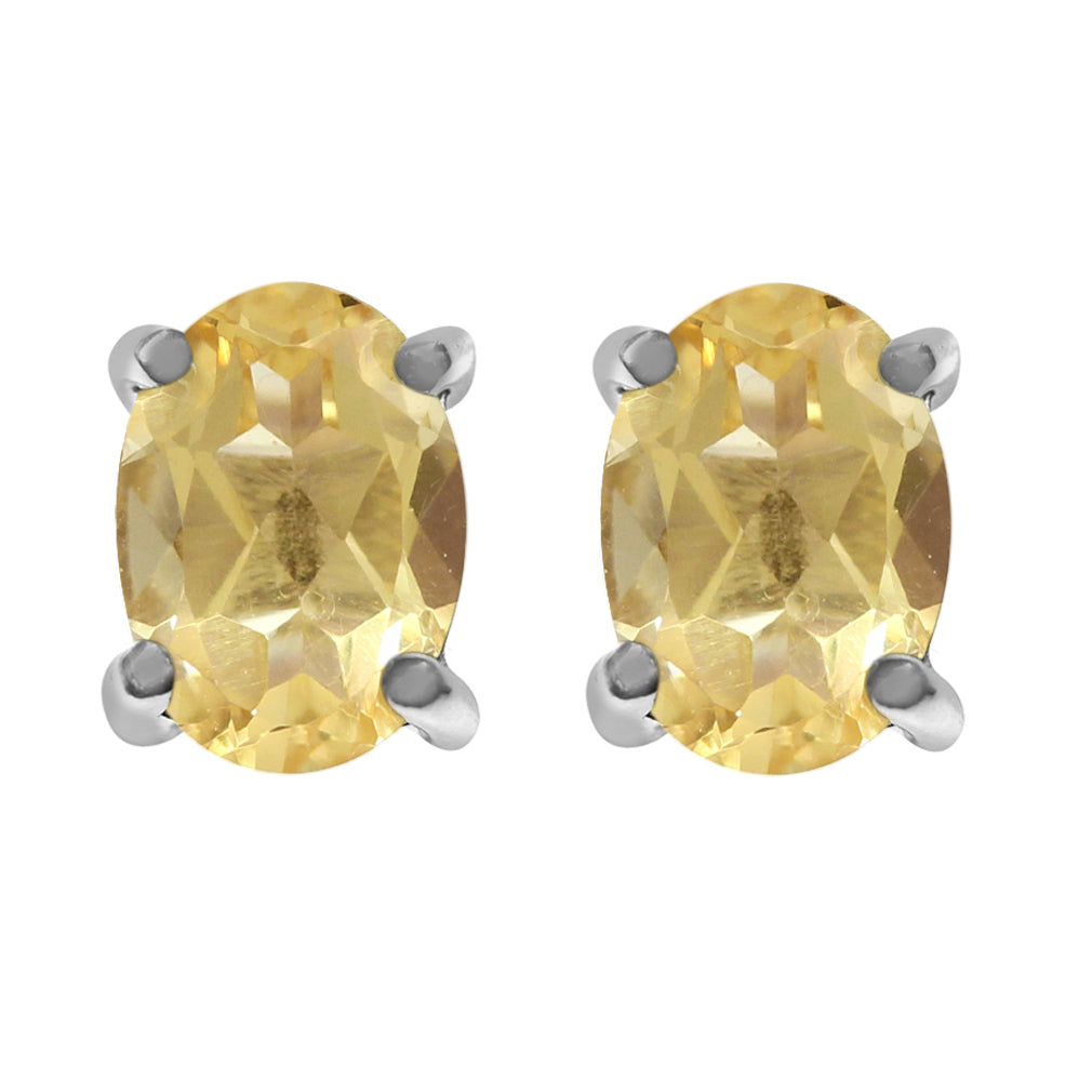 1ct. 7x5mm Natural Oval Shape Citrine White Gold Plated 925 Sterling Silver Stud Earrings - Silvershake-store