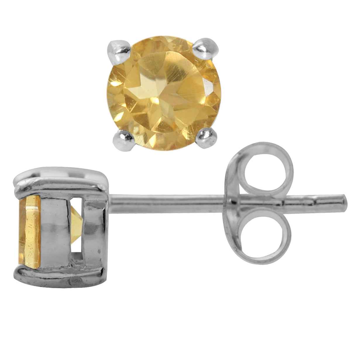 Petite Natural Round Shape Citrine 925 Sterling Silver Stud Earrings