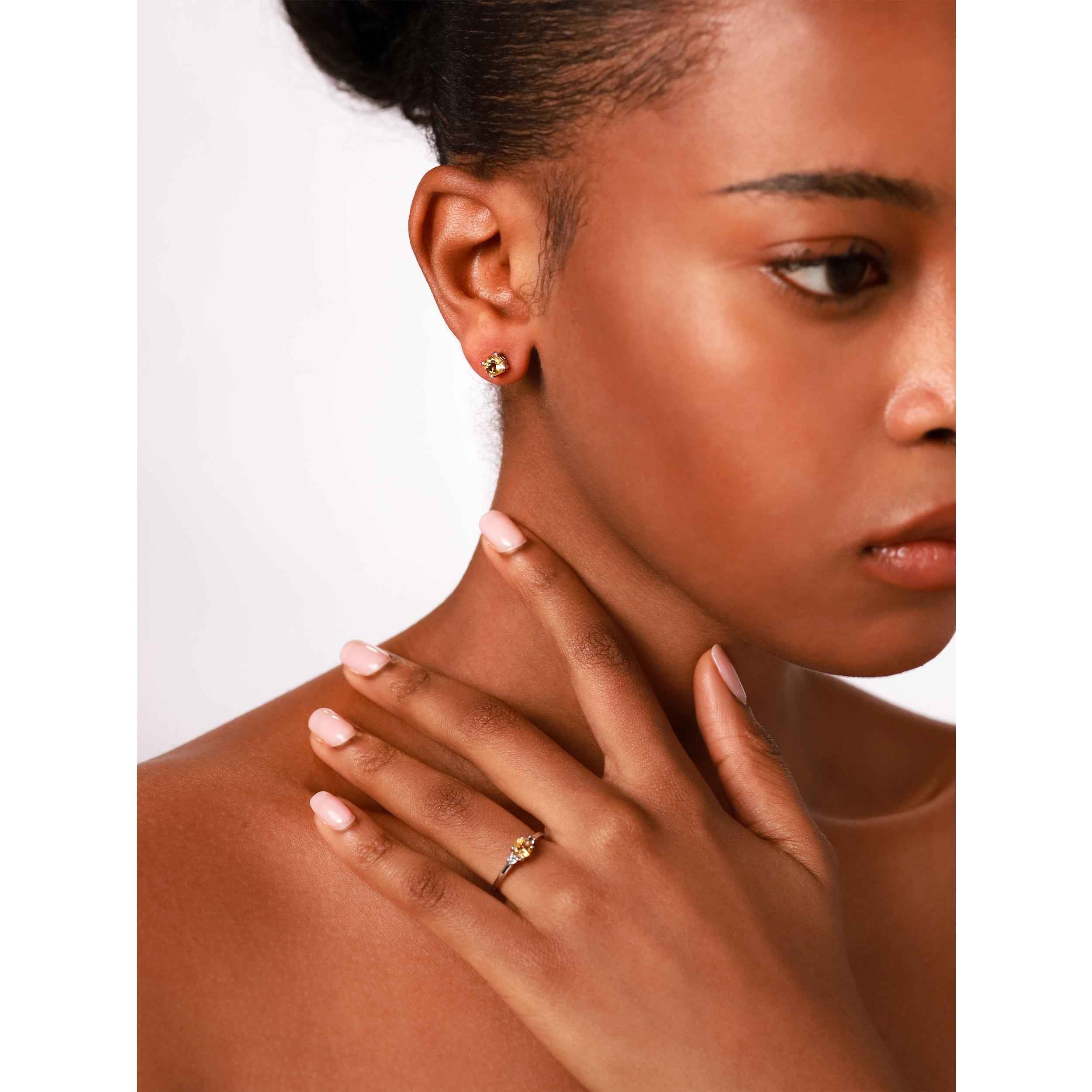 Petite Natural Round Shape Citrine 925 Sterling Silver Stud Earrings