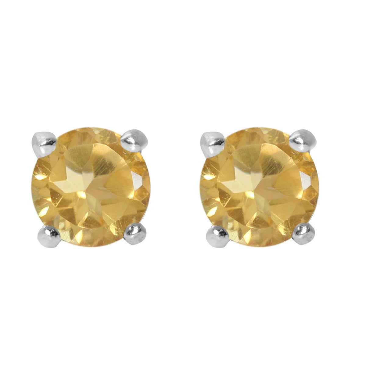 Petite Natural Round Shape Citrine 925 Sterling Silver Stud Earrings