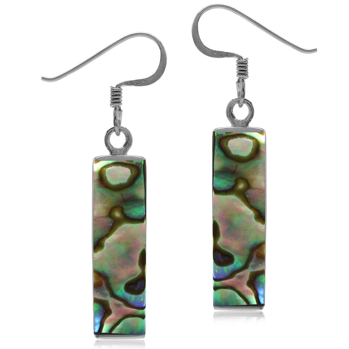 Long Abalone Paua Shell White Gold Plated 925 Sterling Silver Dangle Hook Earrings - Silvershake-store