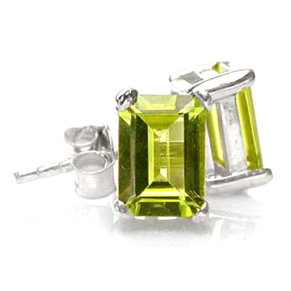2.2ct. 7x5mm Natural Octagon Shape Peridot 925 Sterling Silver Stud Earrings - Silvershake-store