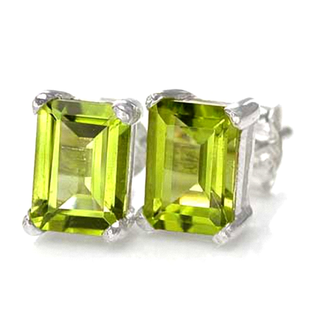 2.2ct. 7x5mm Natural Octagon Shape Peridot 925 Sterling Silver Stud Earrings - Silvershake-store