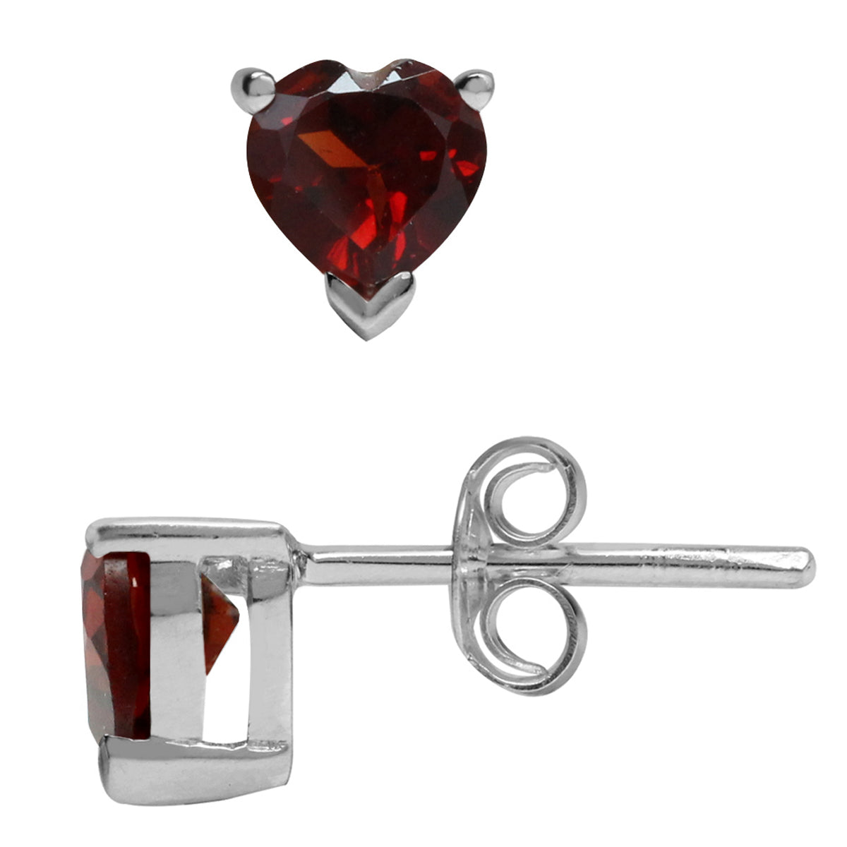 1.5ct. 5MM Petite Natrual Heart Shape Garnet White Gold Plated 925 Sterling Silver Stud Earrings