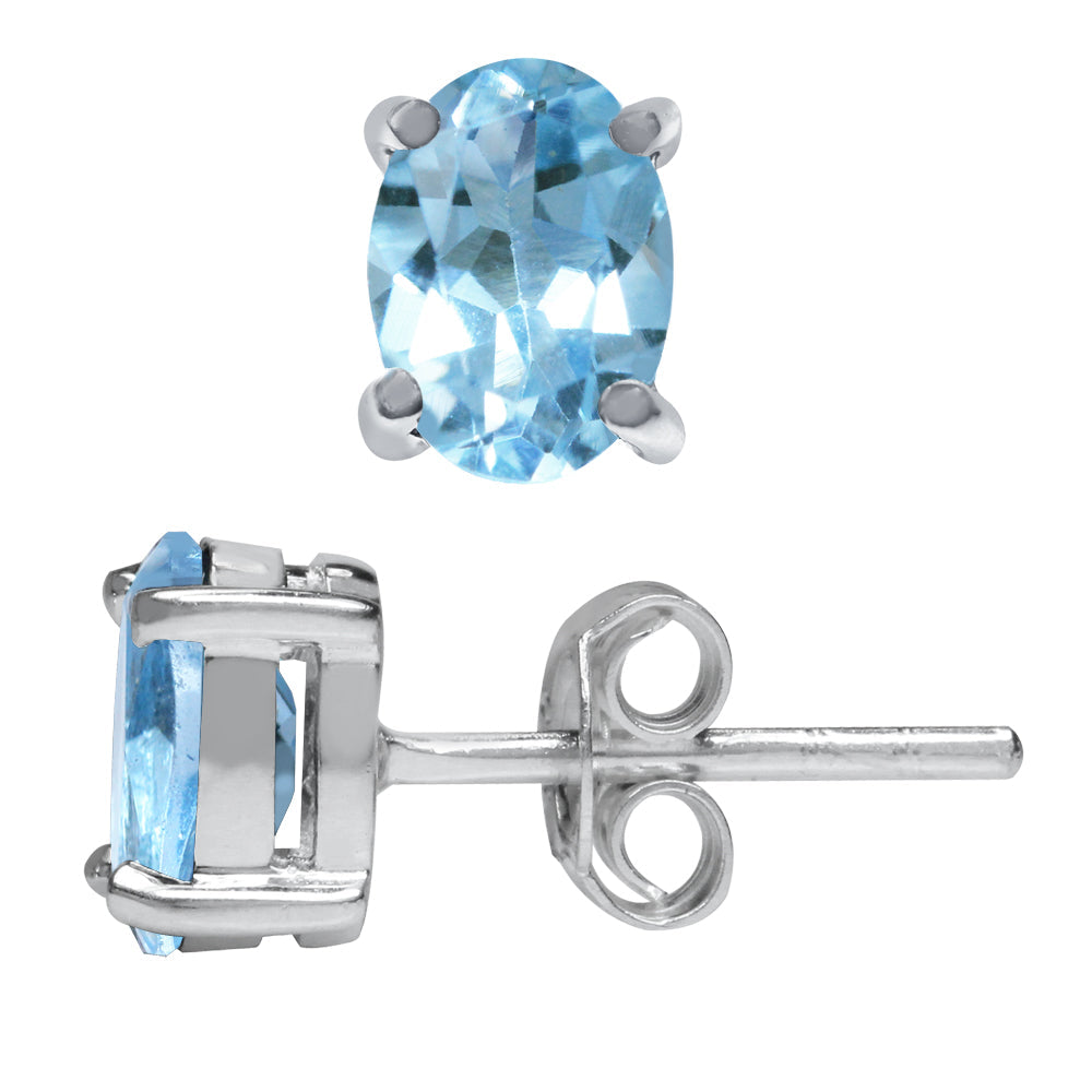 1.6ct. 7x5mm Genuine Oval Shape Blue Topaz 925 Sterling Silver Stud Earrings - Silvershake-store