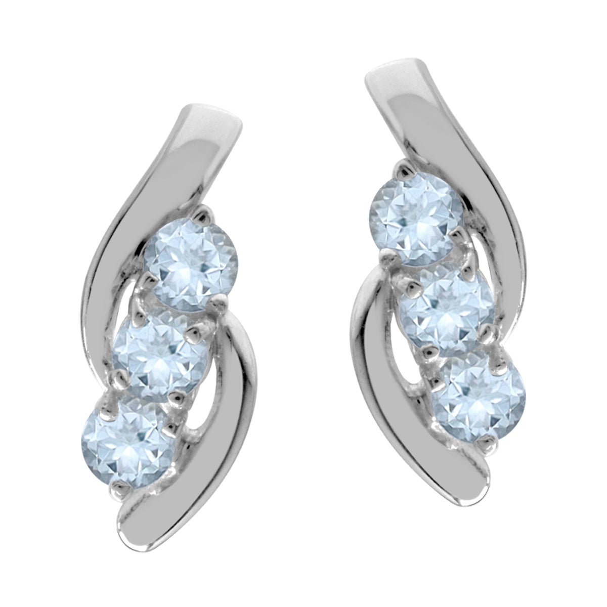 3 Stone Genuine Aquamarine White Gold Plated 925 Sterling Silver Stud Post Earrings - Silvershake-store